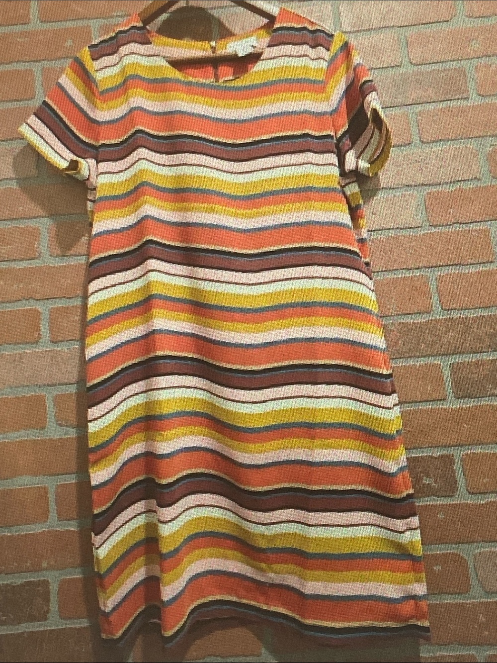 Adrienne Vittadini Striped Mini Dress in Orange, Yellow, Pink & Brown